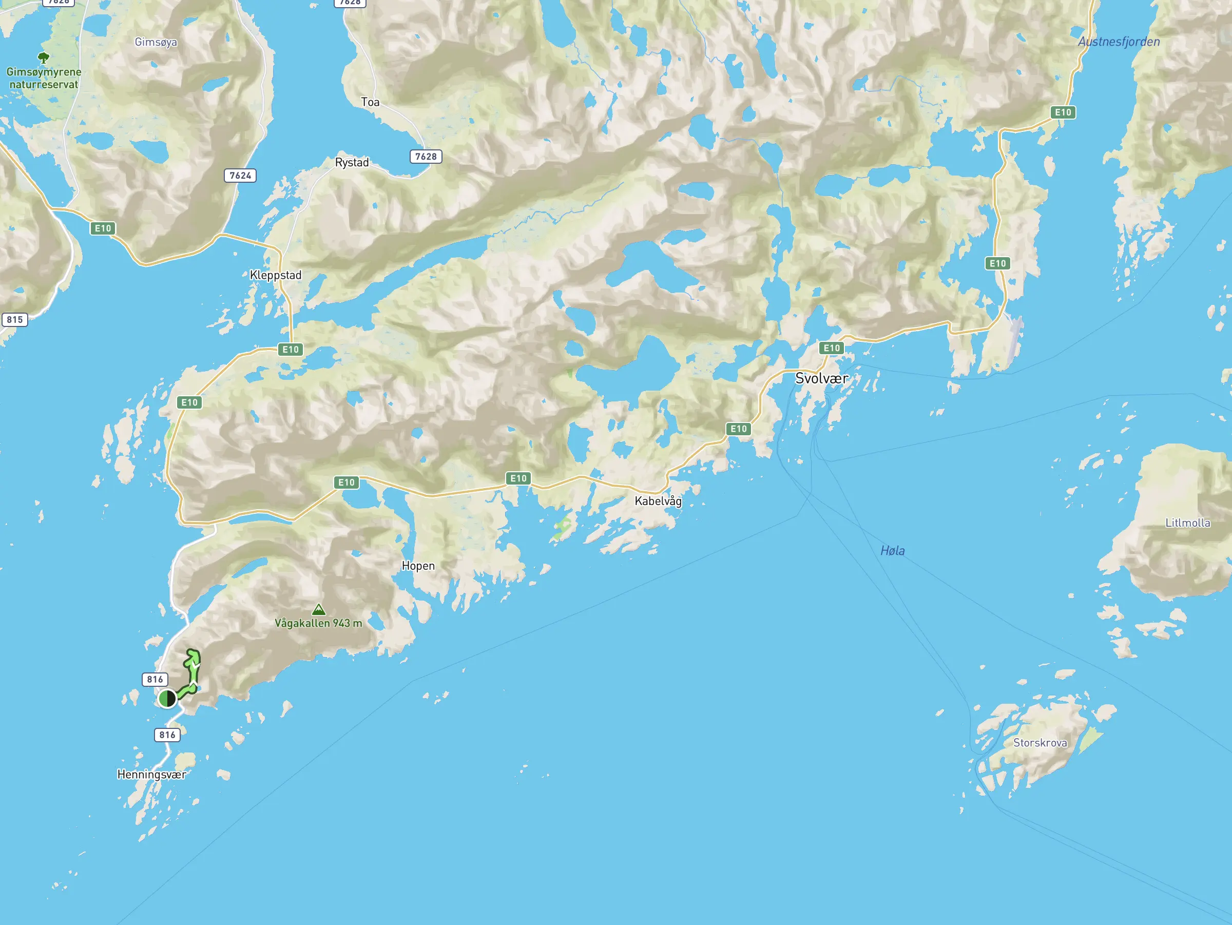 Festvågtind 徒步的位置地图