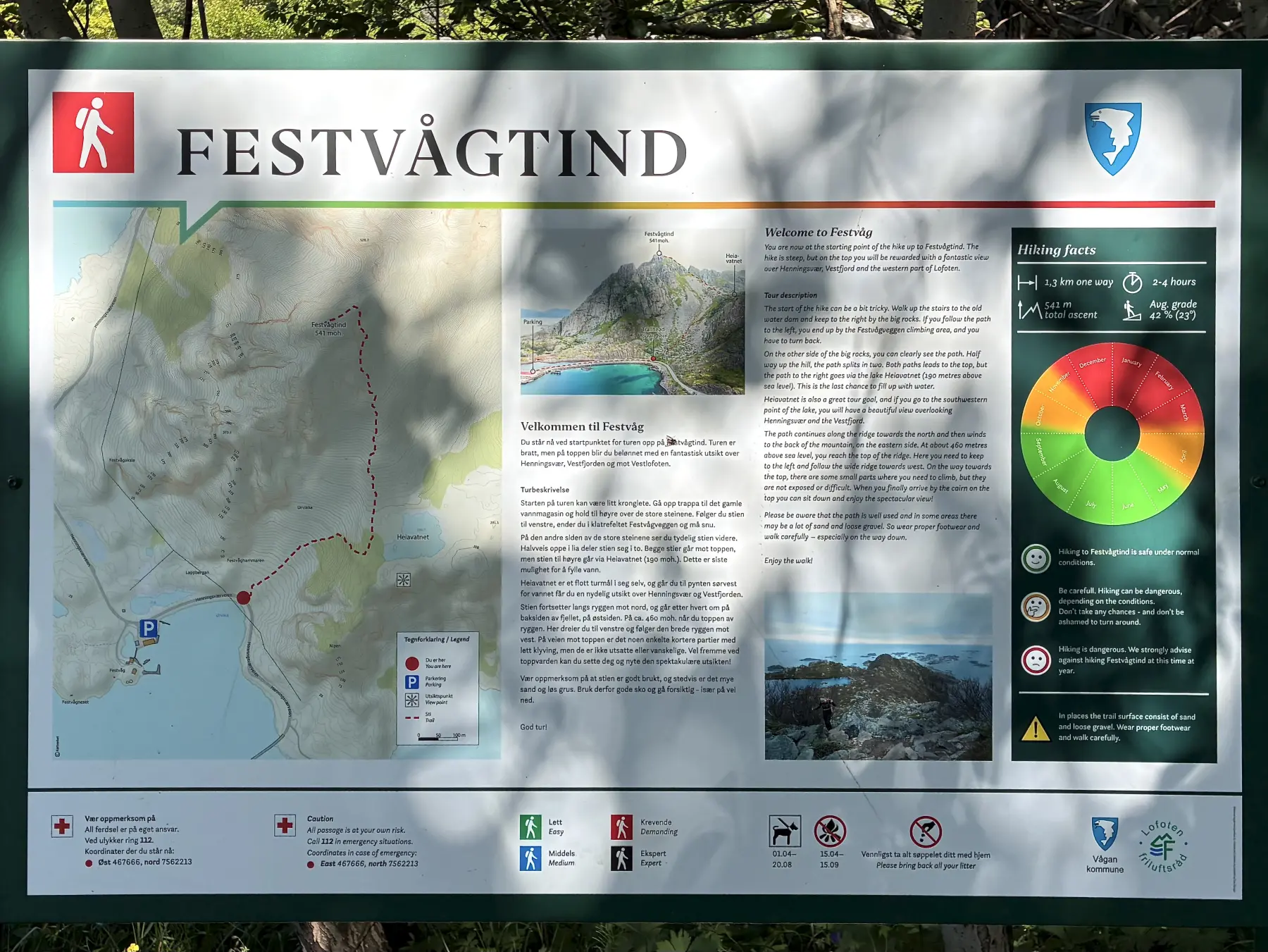 位于步道起点的 Festvågtind 徒步导览