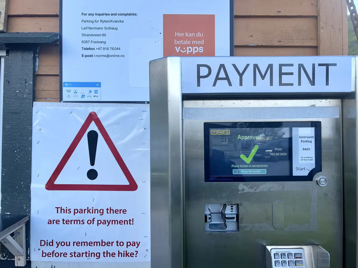 Innersand 停车场的自助缴费机