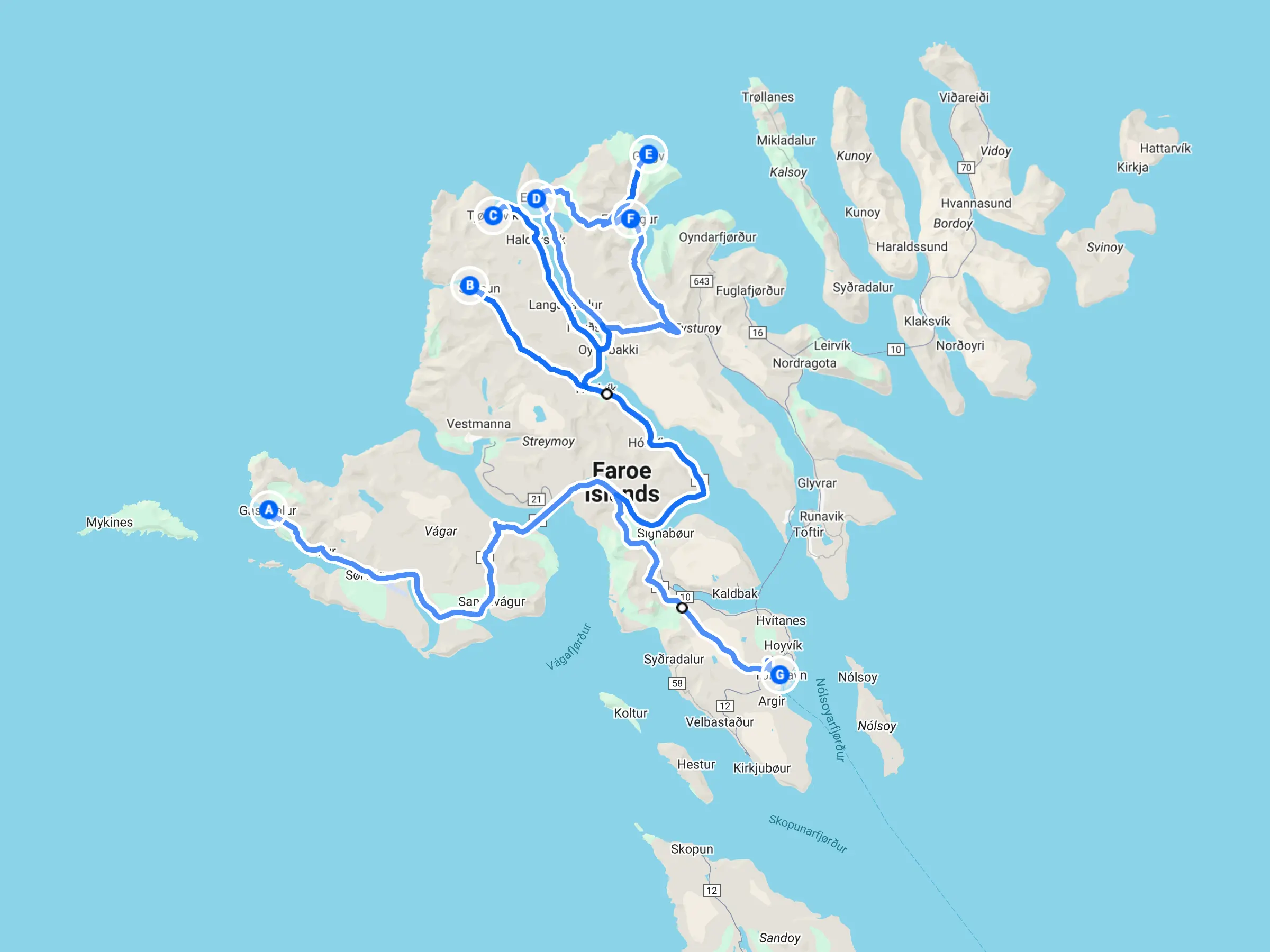 法罗群岛三大岛跳岛自驾一日游路线图